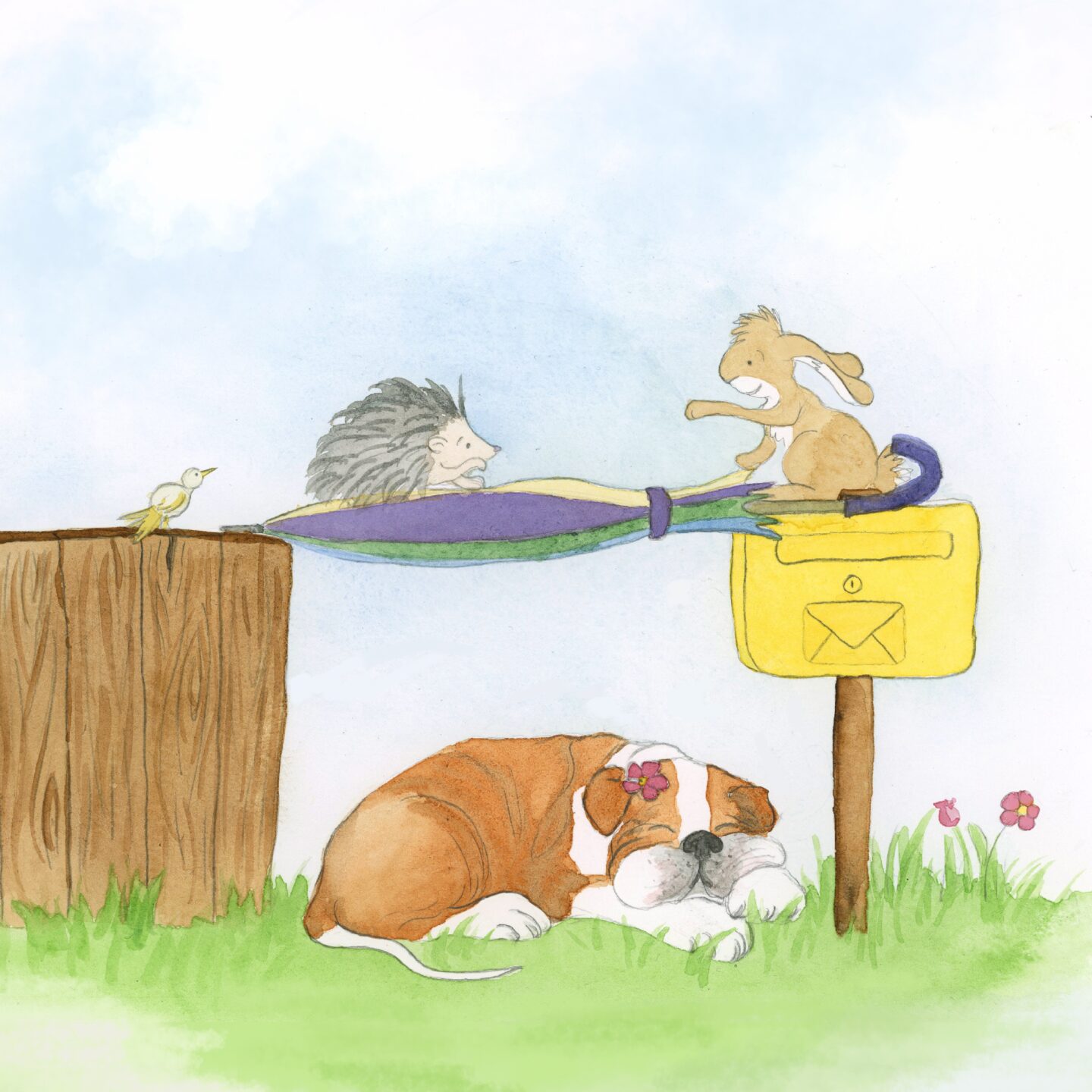 Hase Igel Hund Garten Illustration